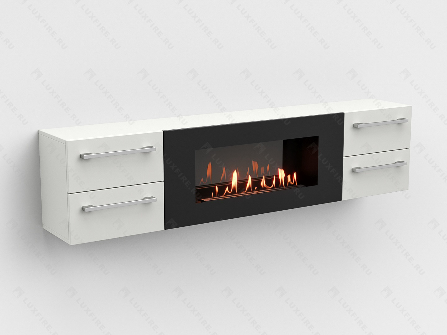 Тумба ТВ Lux Fire "Нева" настенная 1700 матовая, белая с биокамином 900